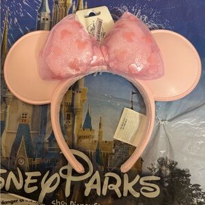 Disney Parks Disneyland Pink Bow Faux Leather
Ears Headband NWT
